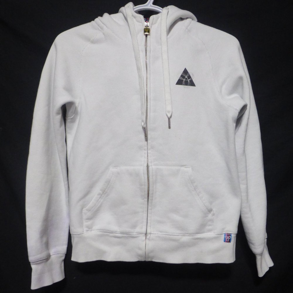 TNA, white full zip up front sweatshirt hoodie.  Imperfections.  Size small EUC